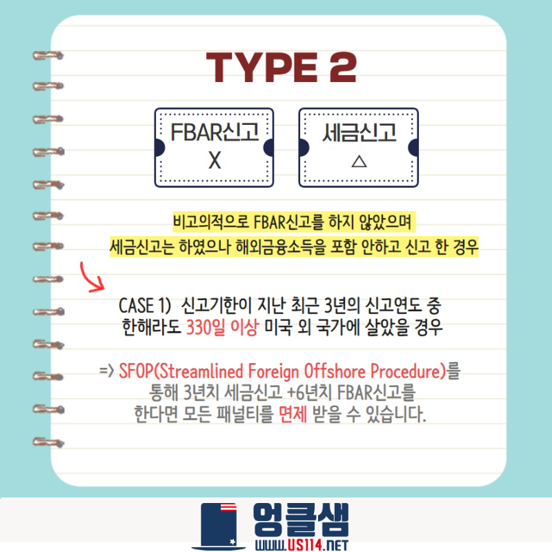FBAR, 개인소득세 미신고자 TYPE별 대처방법