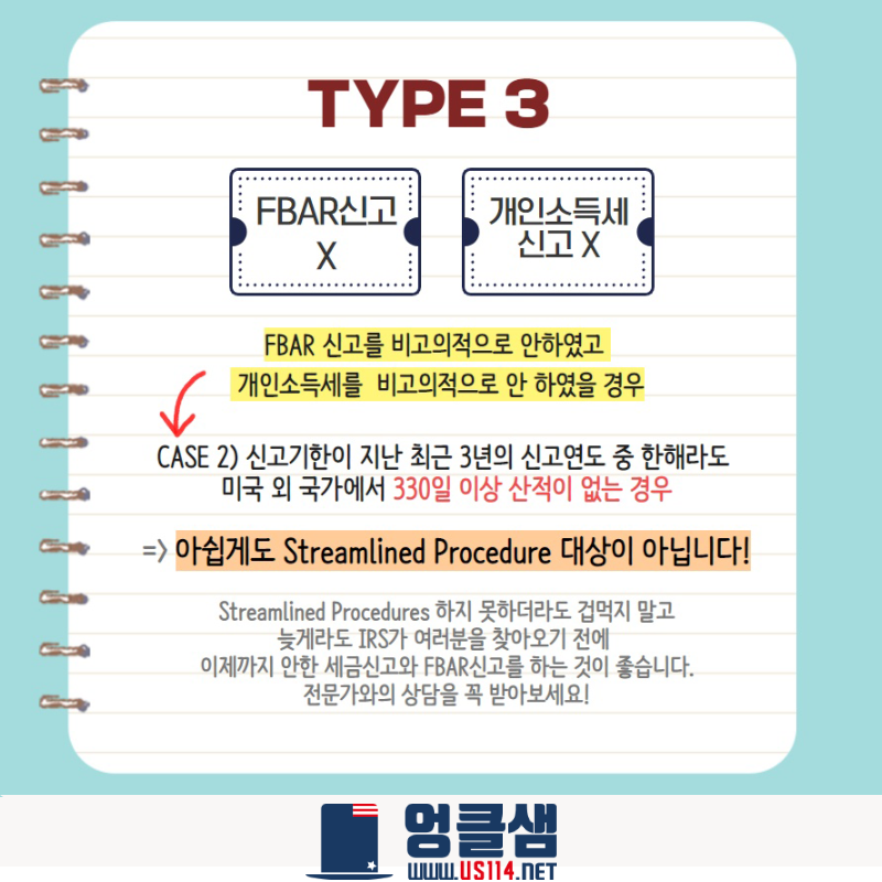 FBAR, 개인소득세 미신고자 TYPE별 대처방법